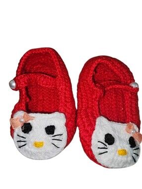 Red Kitty Knit Baby Shoes
